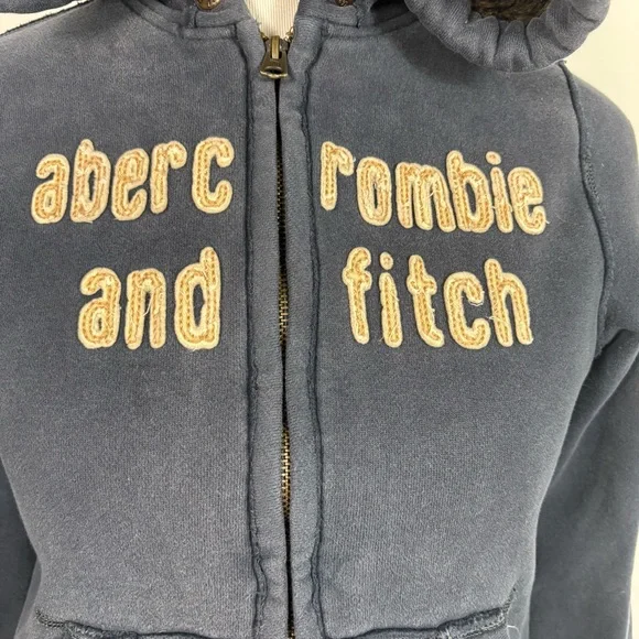 Abercrombie Fitch Vintage Y2K Full Zip Sherpa Lined Hoodie Jacket Blue Size M - Picture 5 of 7